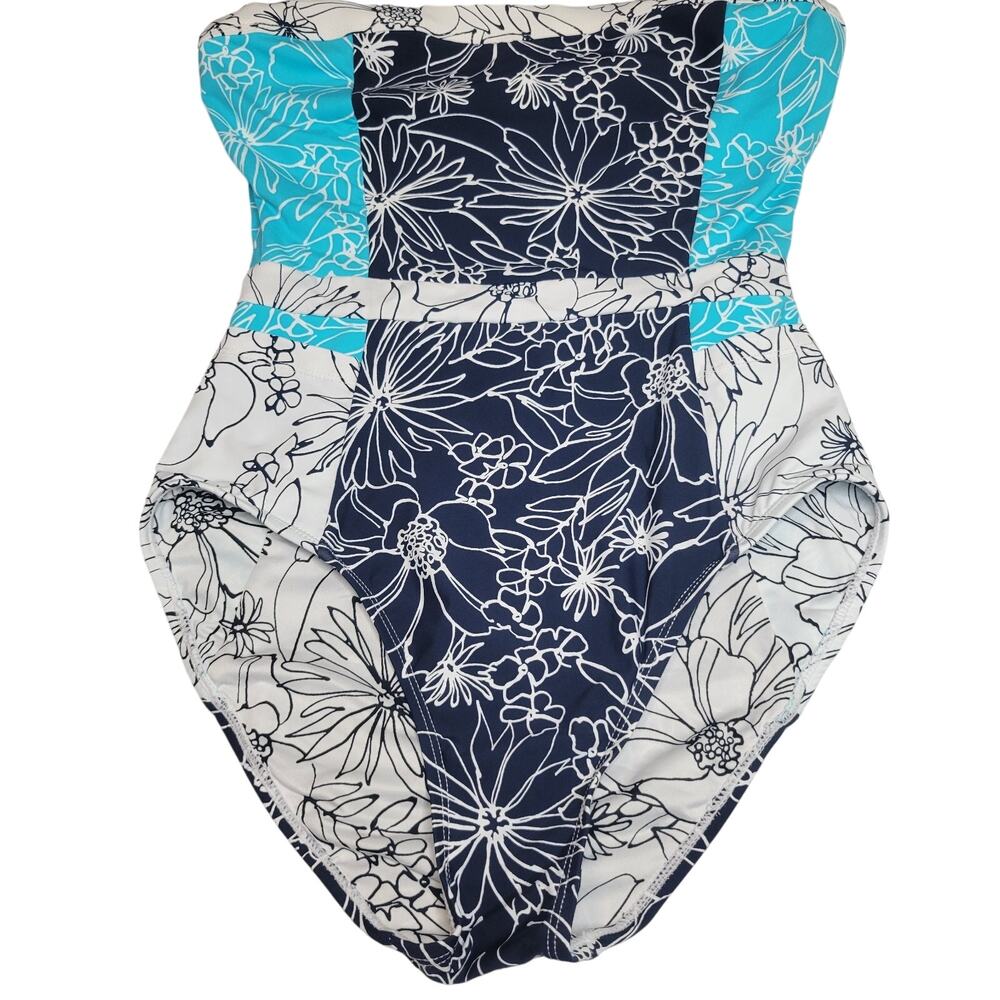 ANNE COLE WOMEN'S 0NE-PIECE SWIMSUIT FLORAL STRAPLESS SIZE 10
